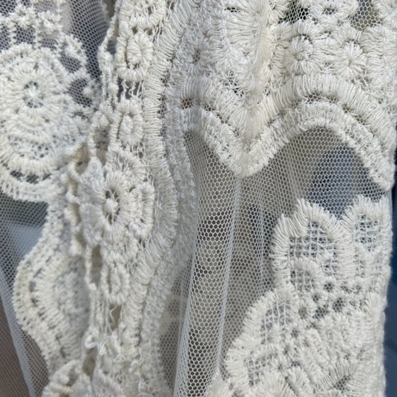 Demanding Embroidered Lace Beige Long Vest Cardigan M . - Picture 12 of 13